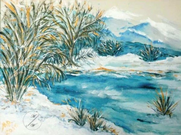 Winter, February, mixed media, watercolor and acrylic on canvas by © MariAnna MO Warr