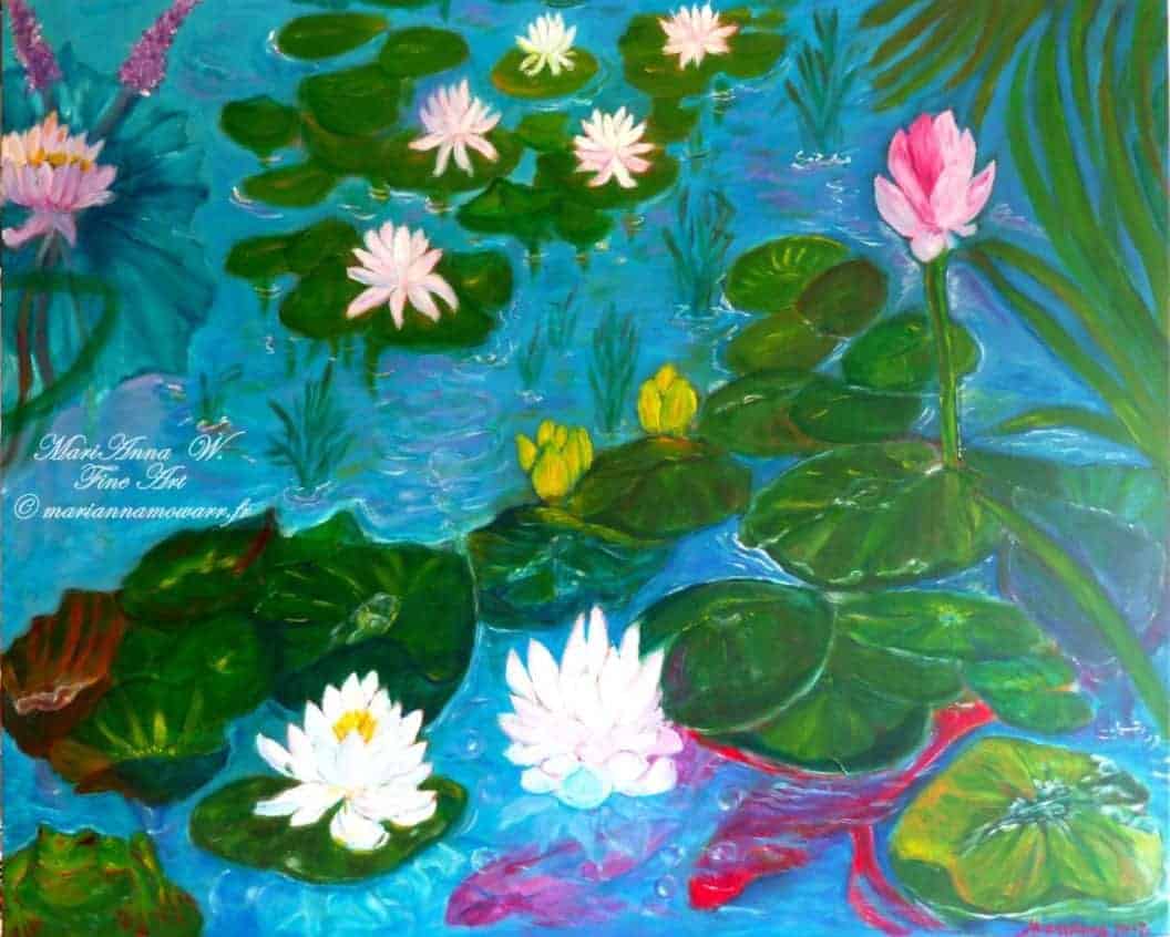 Water lilies, acrylic on canvas by © MariAnna MO Warr