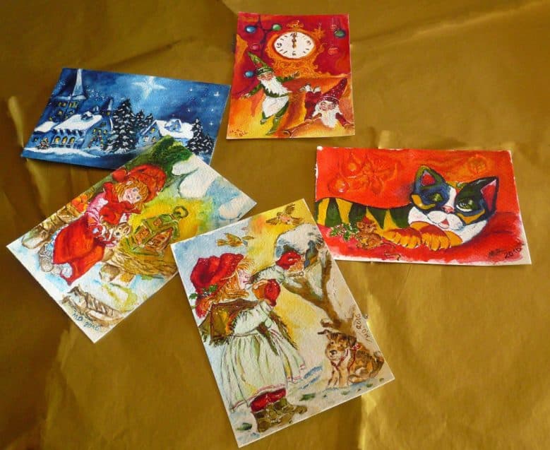 Original watercolor Christmas greeting cards collection by © MariAnna MO Warr